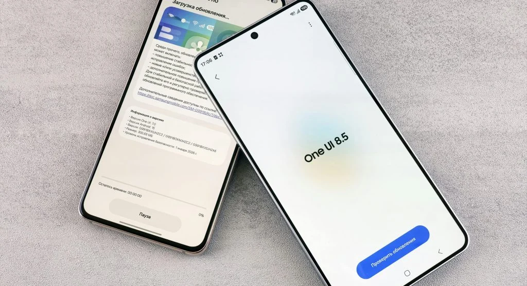 Person holding smartphone with system update installation screen