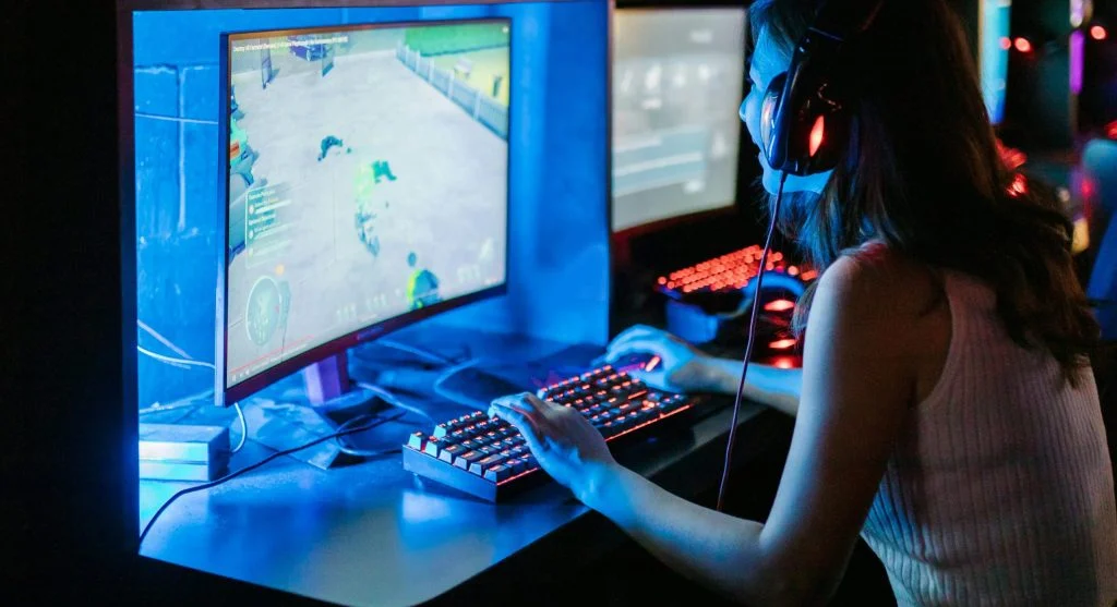 Gaming setup with monitor and console